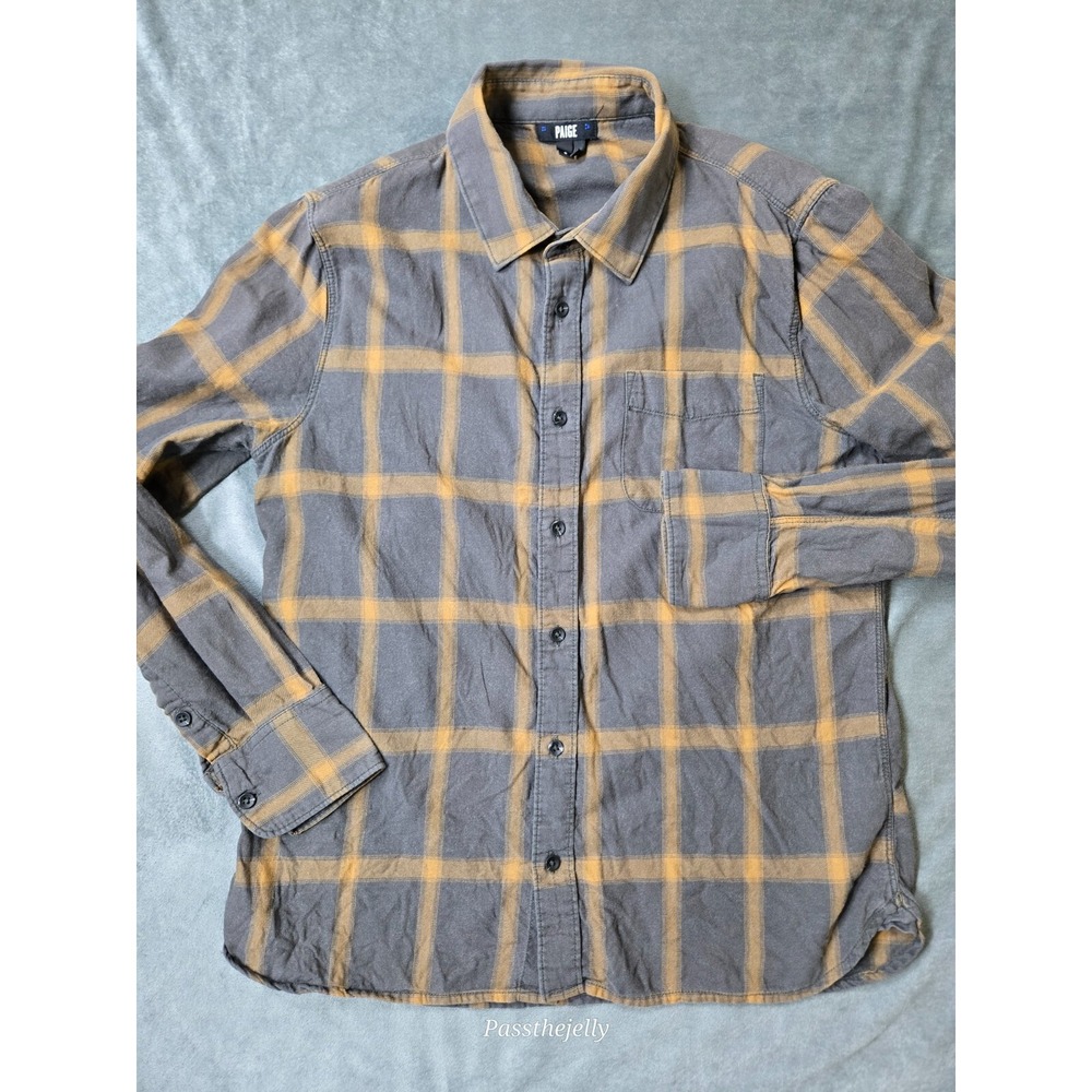 Paige Mens Small Everett Flannel Grey Dusk Bedford Check Plaid Long Sleeve Shirt